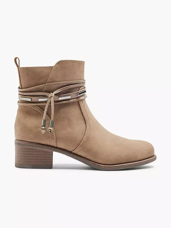 Graceland  Taupe Heeled Ankle Boot With Tassel Trim