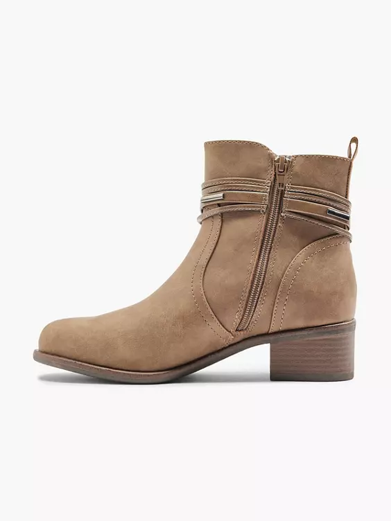 Graceland  Taupe Heeled Ankle Boot With Tassel Trim