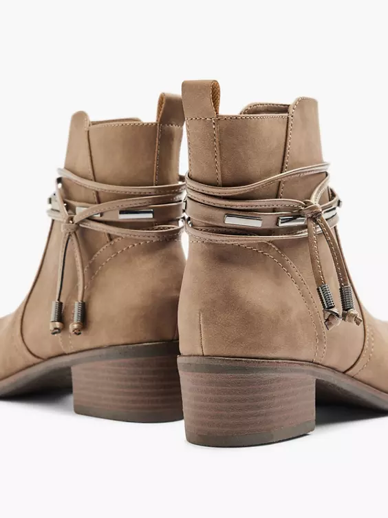 Graceland  Taupe Heeled Ankle Boot With Tassel Trim