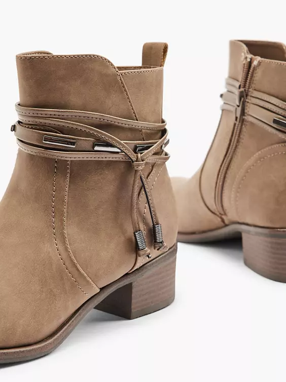 Graceland  Taupe Heeled Ankle Boot With Tassel Trim