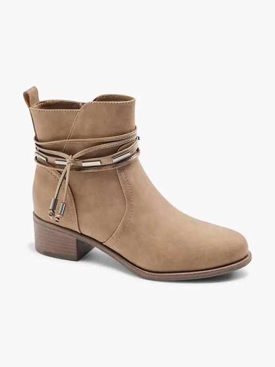 Graceland  Taupe Heeled Ankle Boot With Tassel Trim