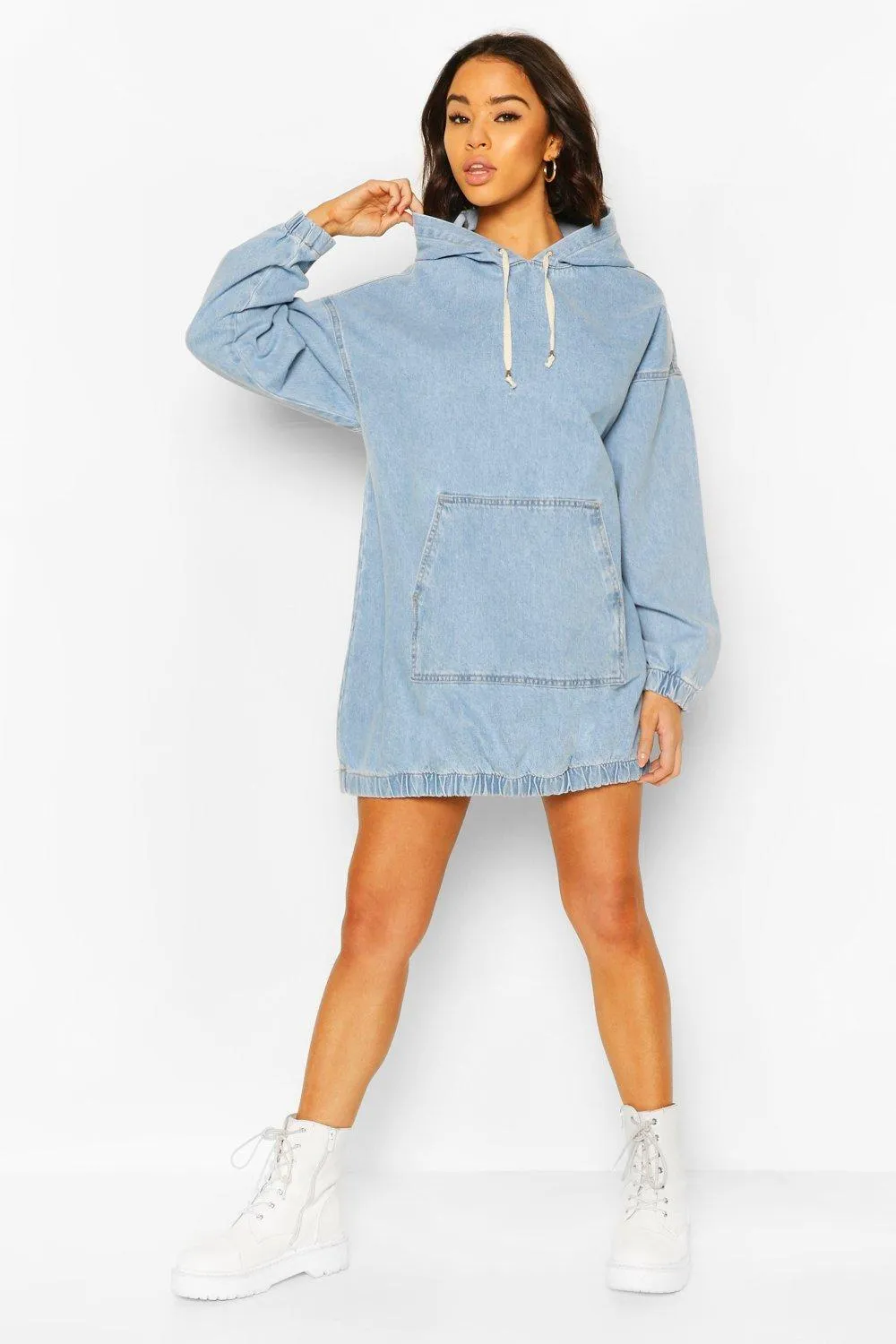 Hooded Denim Pullover Dress