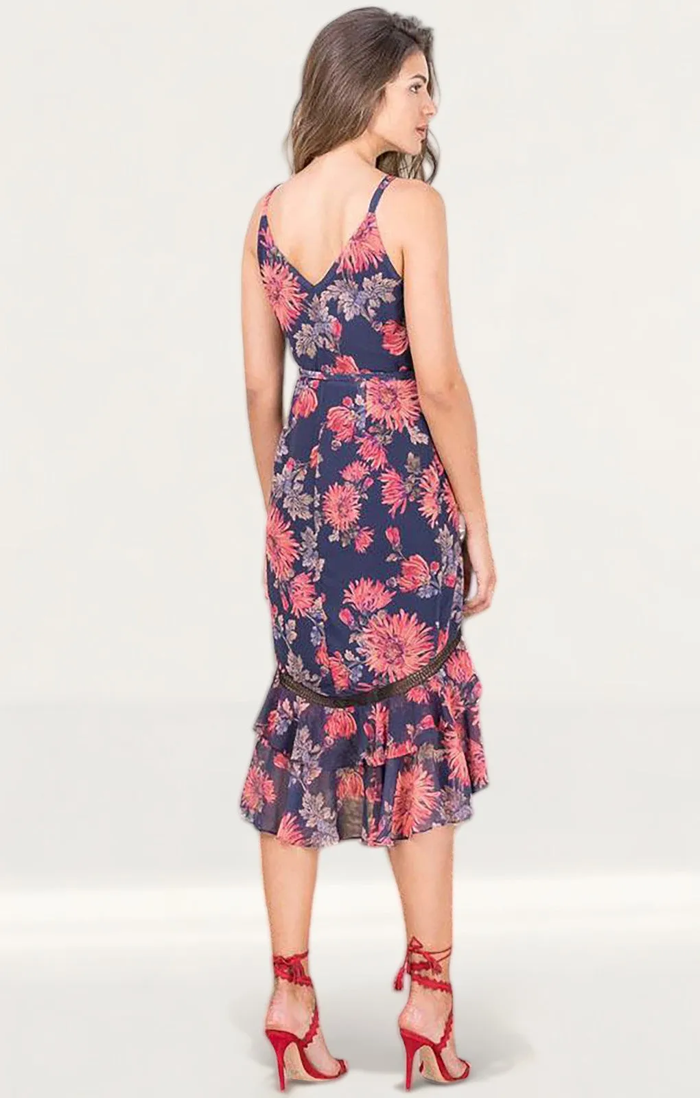 Hope & Ivy Navy Floral Wrap Midi Dress