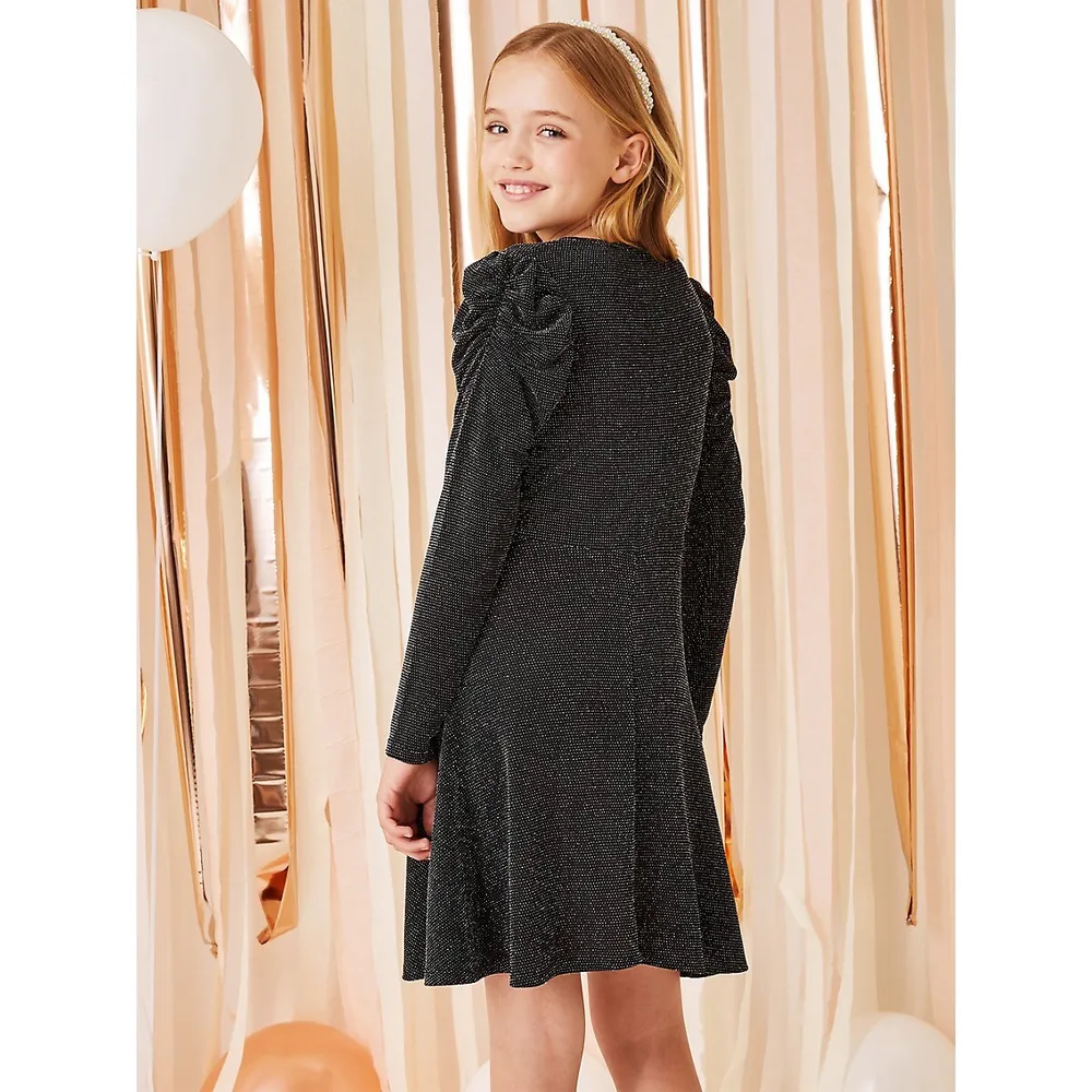 Hudson's Bay Girl's Glitter Puff-Sleeve Wrap-Style Dress