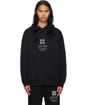 Hugo Black Logo-Bonded Hoodie