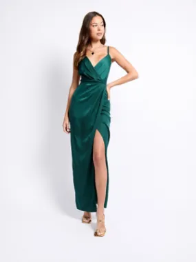 ISKA Dark Green Satin Mock Wrap Maxi Dress | Women | George at ASDA