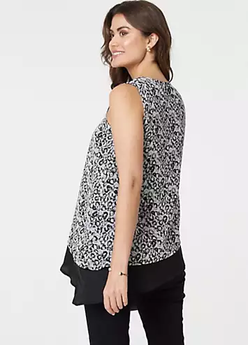 Izabel London Multi Black Printed Asymmetric Sleeveless Tunic Top | Grattan