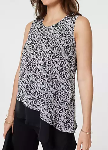 Izabel London Multi Black Printed Asymmetric Sleeveless Tunic Top | Grattan