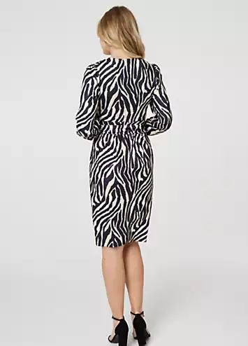 Izabel London Multi Green Zebra Print Long Sleeve Wrap Dress | Grattan