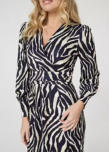 Izabel London Multi Green Zebra Print Long Sleeve Wrap Dress | Grattan