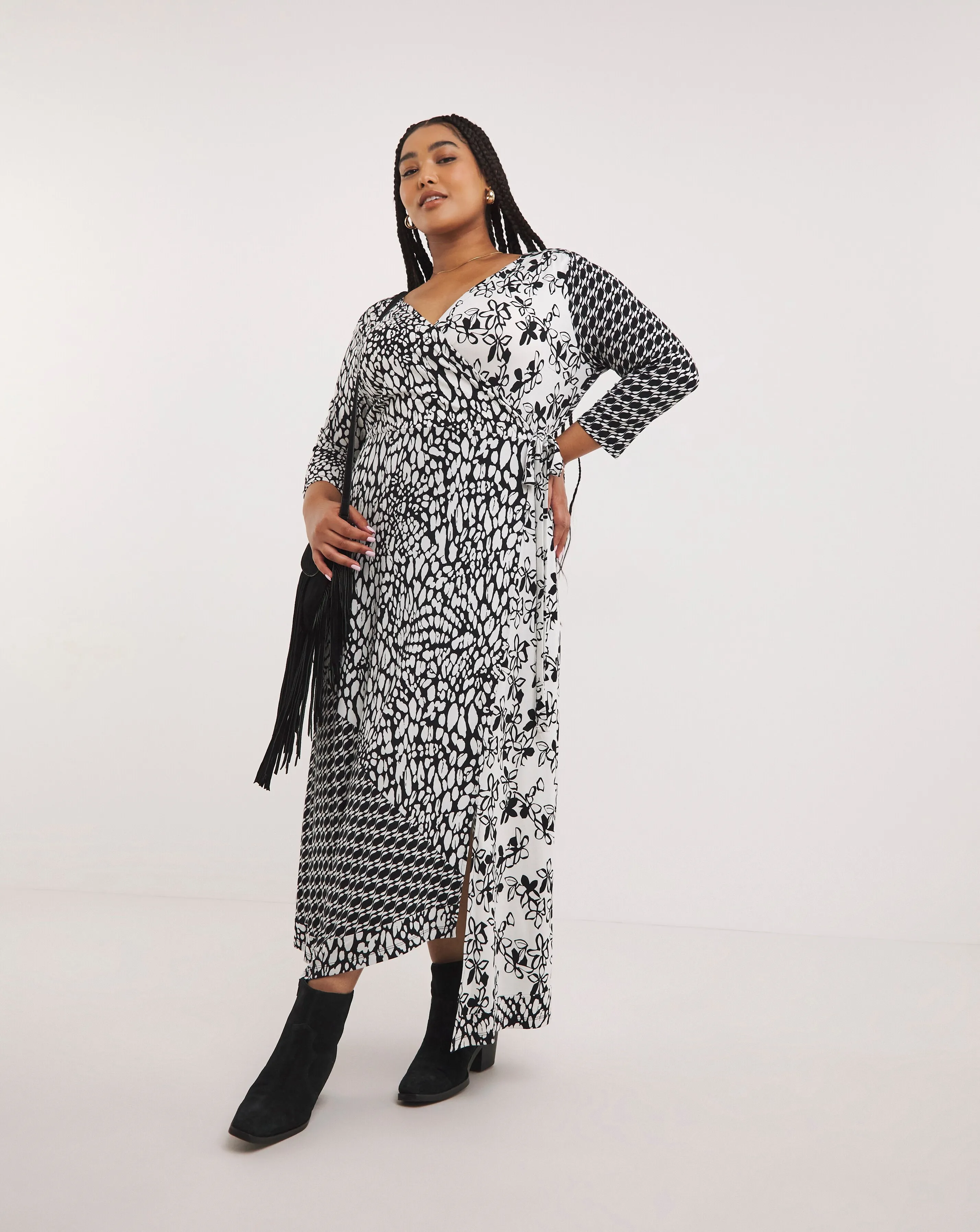 Joe Browns Black/White Melissa Wrap Jersey Maxi Dress | Simply Be