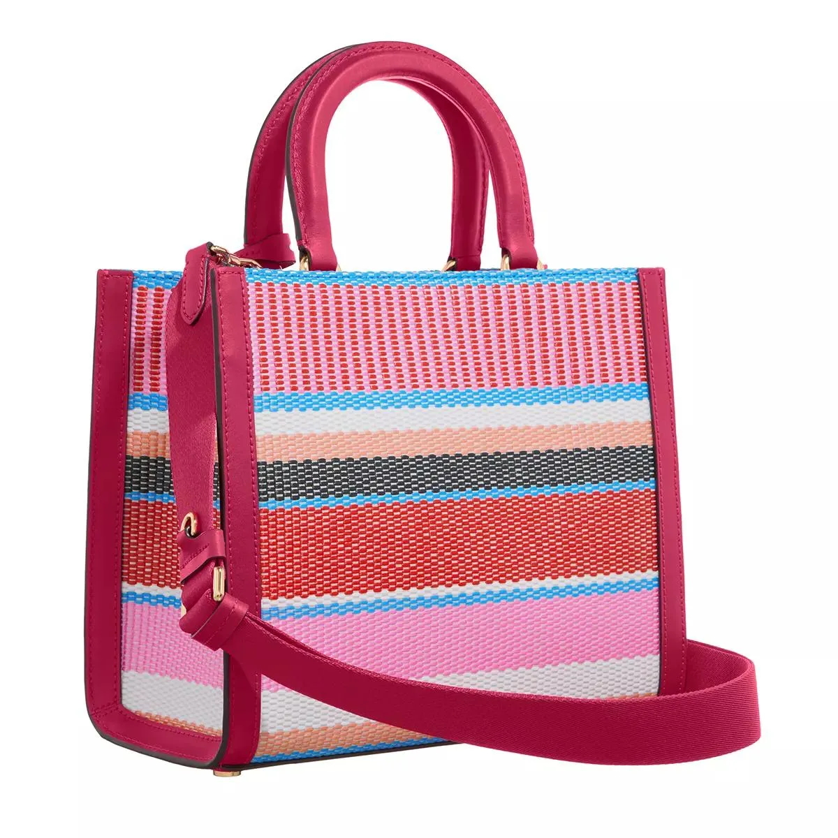 Kate Spade New York  Manhattan Striped Woven Straw Small Tote wild raspberry multi