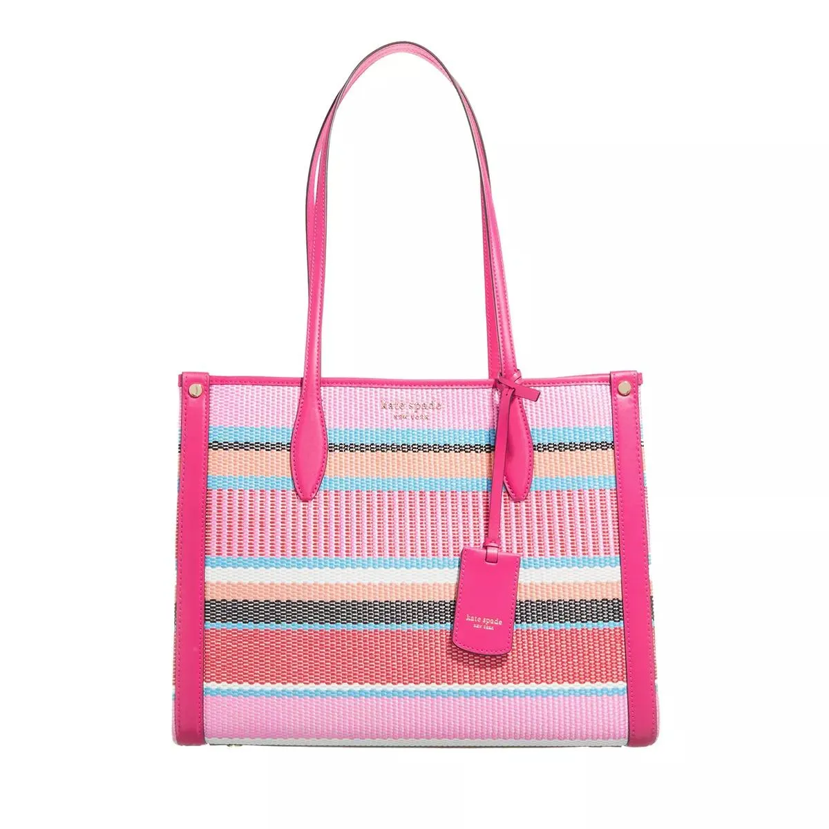 Kate Spade New York  Market Striped Woven Straw Medium Tote wild raspberry multi