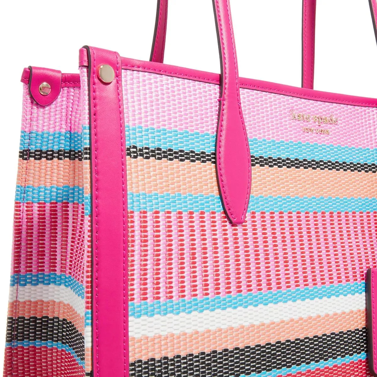 Kate Spade New York  Market Striped Woven Straw Medium Tote wild raspberry multi