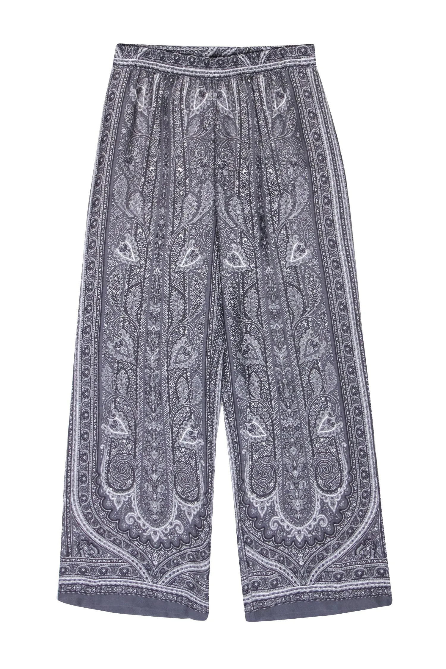 Kobi Halperin - Grey & White Paisley Print Wide Leg Pants Sz M