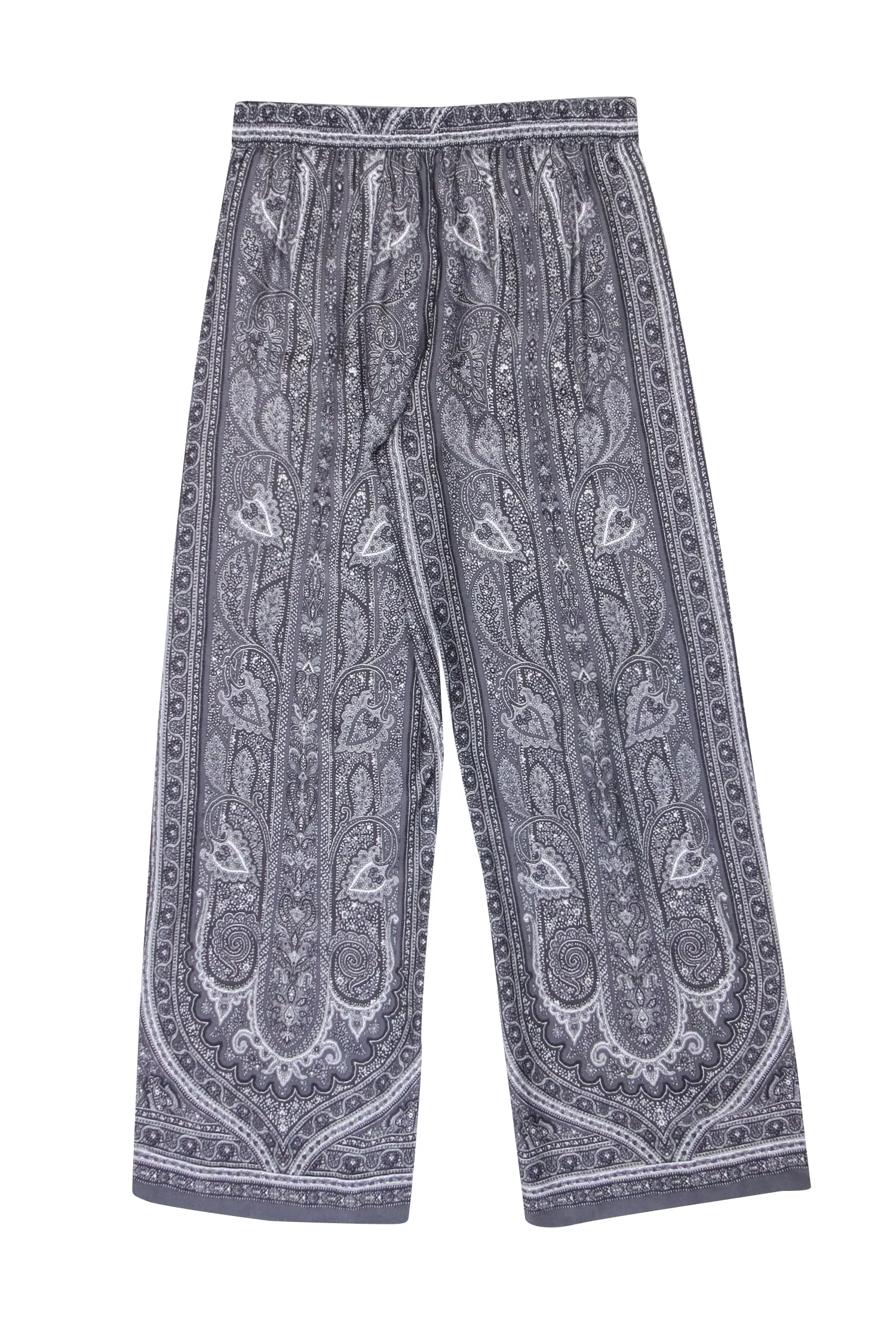 Kobi Halperin - Grey & White Paisley Print Wide Leg Pants Sz M