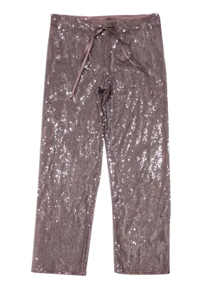 Lapointe - Mauve Satin & Sequin Wide Leg Drawstring Pants Sz XS