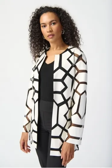 Laser-Cut Leatherette on Mesh Jacket - Black/Vanilla - 241905-1846