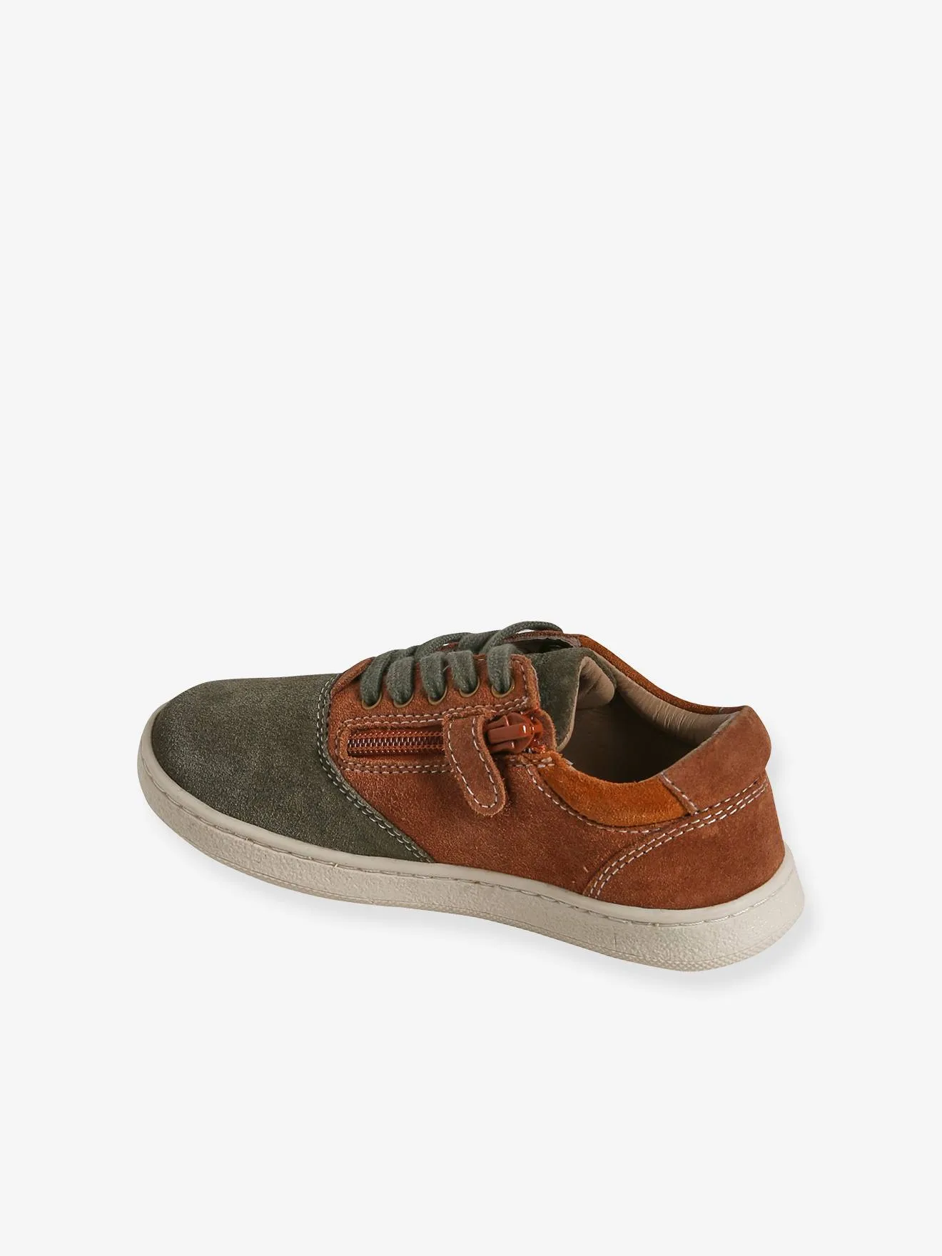 Leather Trainers with Laces for Children, Designed for Autonomy - set brown