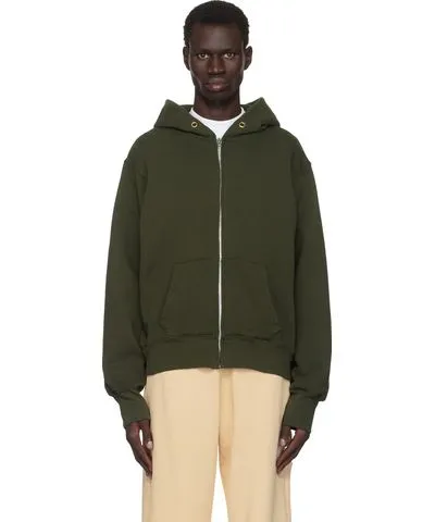 LES TIEN Green Heavyweight Zip Hoodie