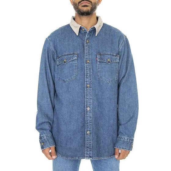 Levis Mens Relaxed Fit Western Z1711 Blue Stone Wash Denim Jeans Shirt