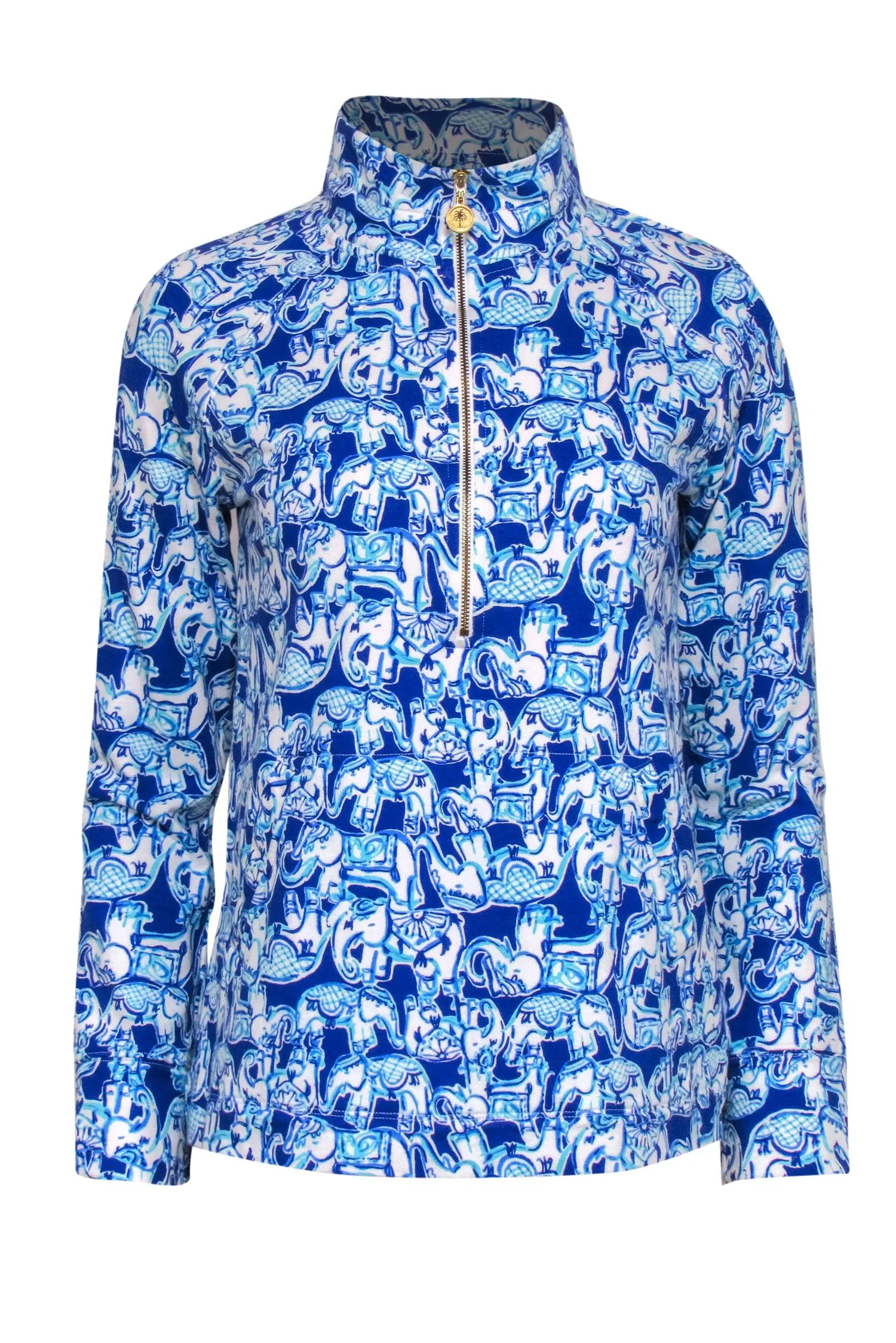 Lilly Pulitzer - Blue Elephant Print Half Zip Pullover Sz S