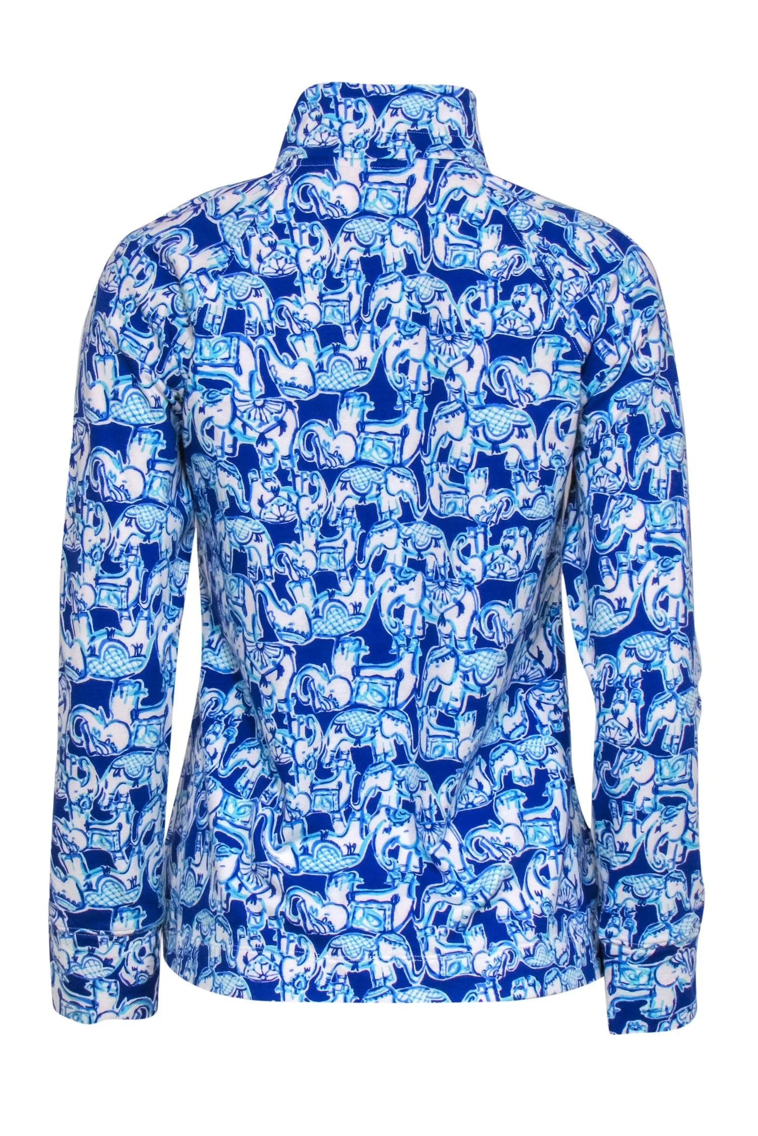 Lilly Pulitzer - Blue Elephant Print Half Zip Pullover Sz S