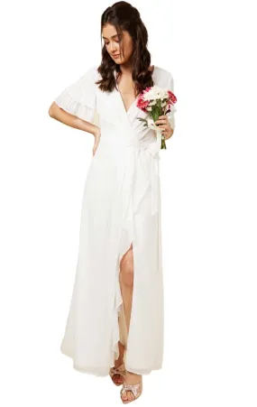 Little Mistress Ambrose Ivory Embellished Wrap Maxi Dress