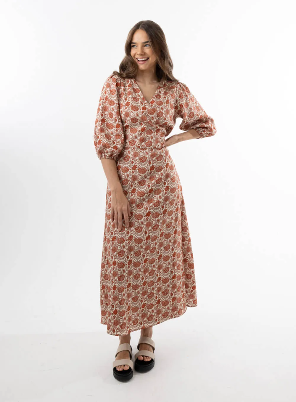 Lydia Linen Wrap Dress-Paisley Red