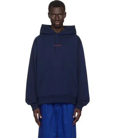 Marni Navy Printed Logo Hoodie