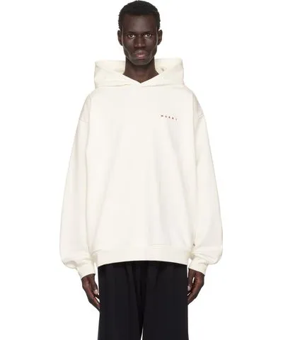 Marni White Wrinkled Logo Hoodie