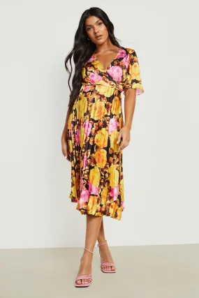 Maternity Occasion Floral Wrap Midi Dress