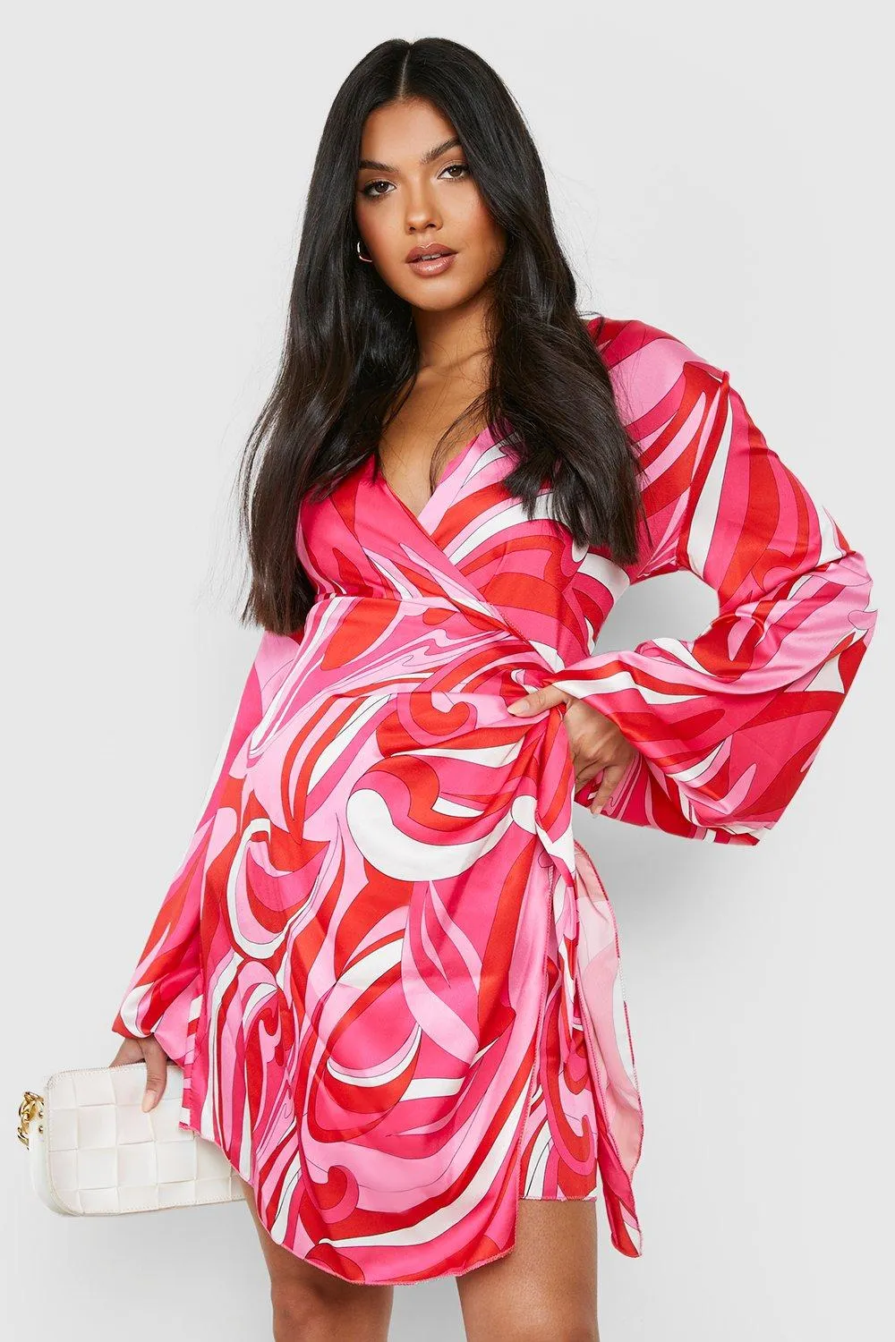 Maternity Tie Side Satin Wrap Mini Dress