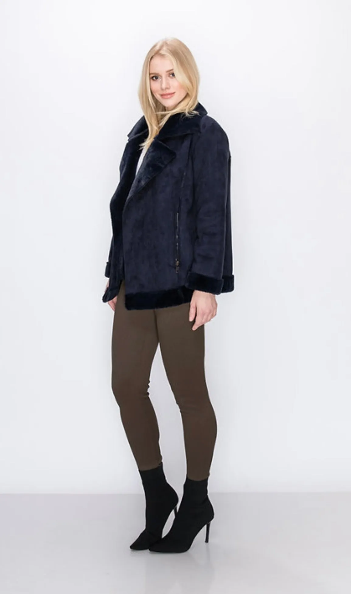 Maxine Navy Faux Shearling Jacket