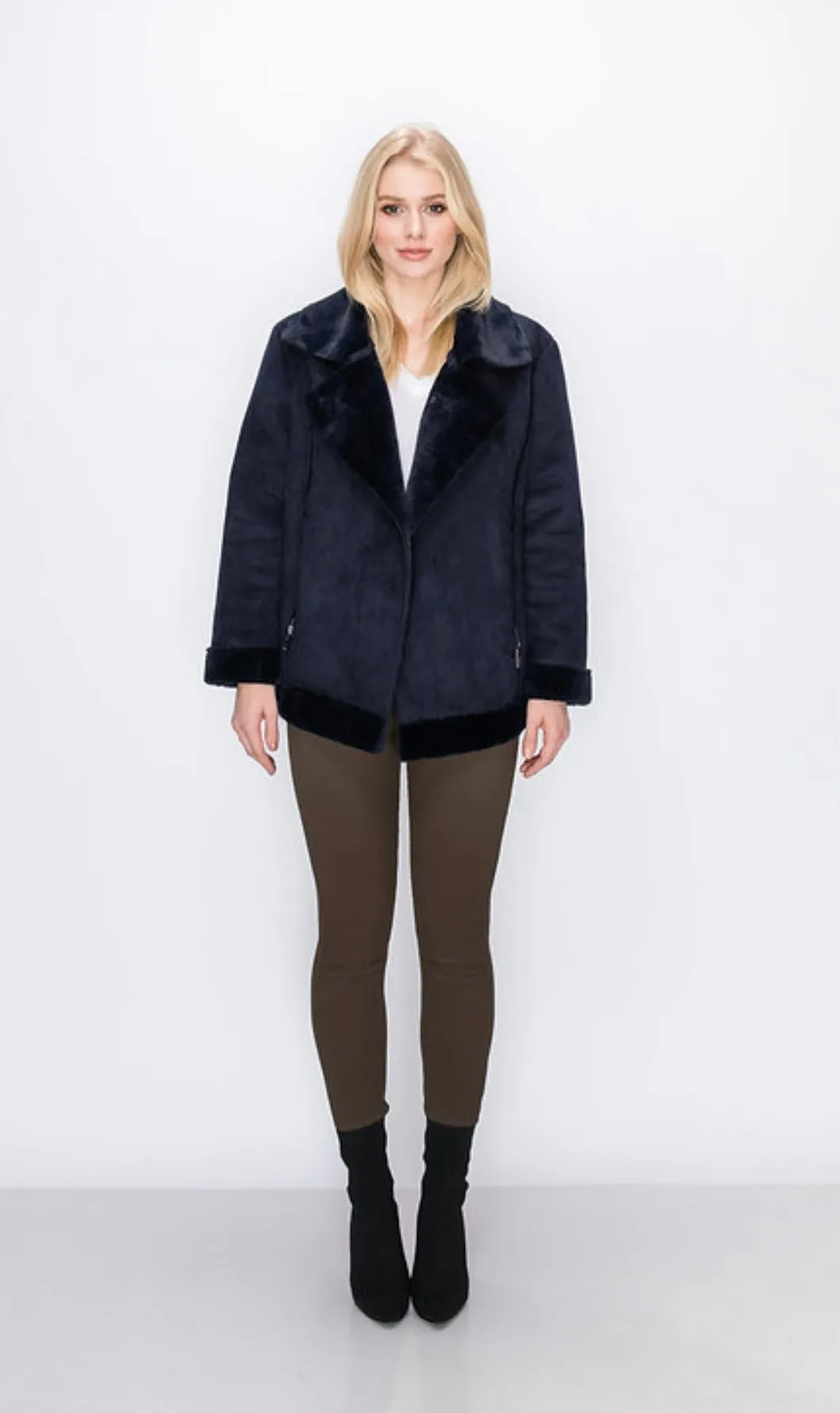 Maxine Navy Faux Shearling Jacket