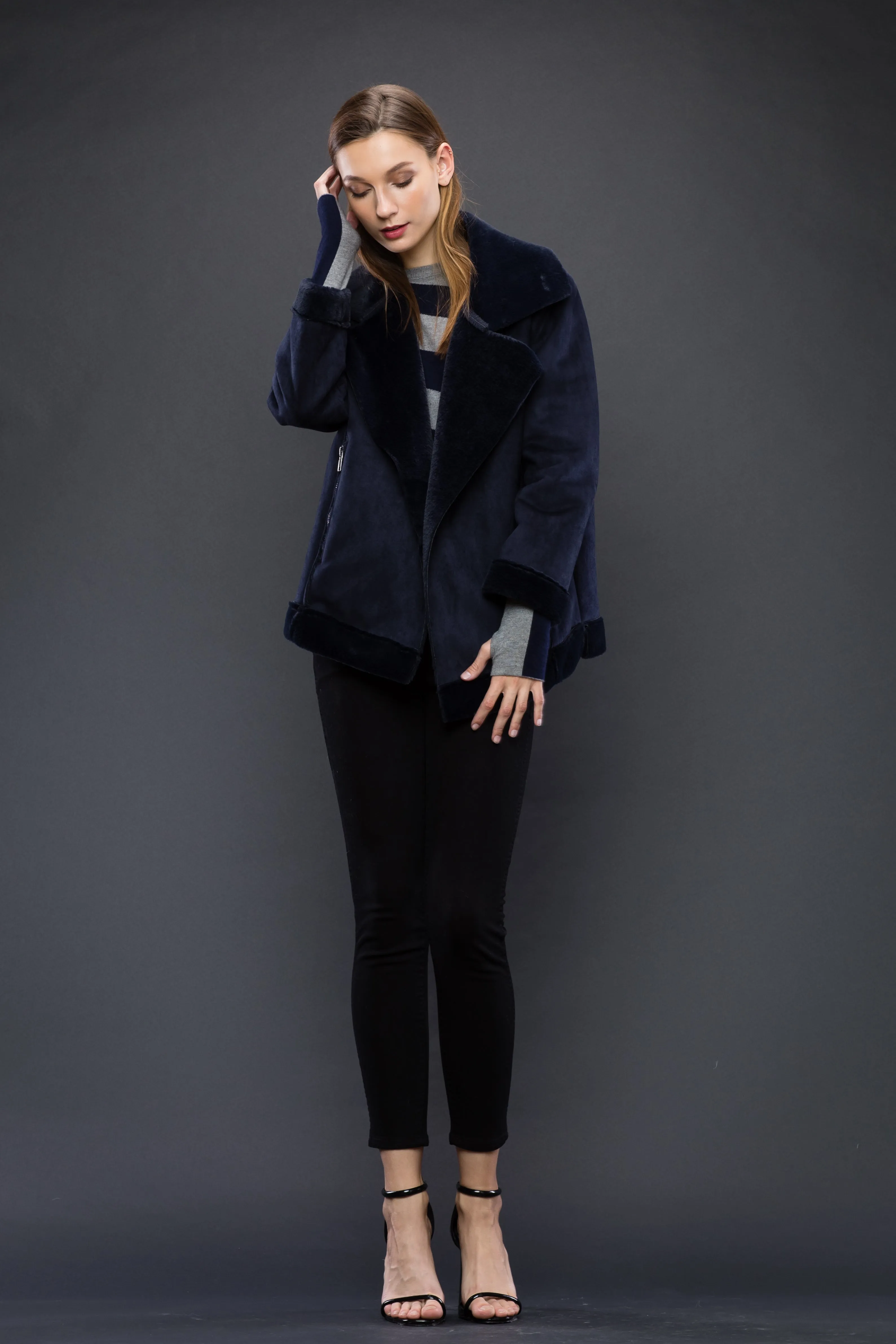 Maxine Navy Faux Shearling Jacket