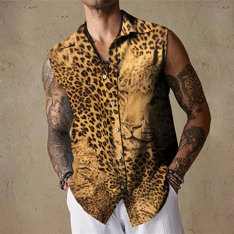 Men's Retro Punk Leopard Print Sleeveless Shirt Tank Top 97522704TO