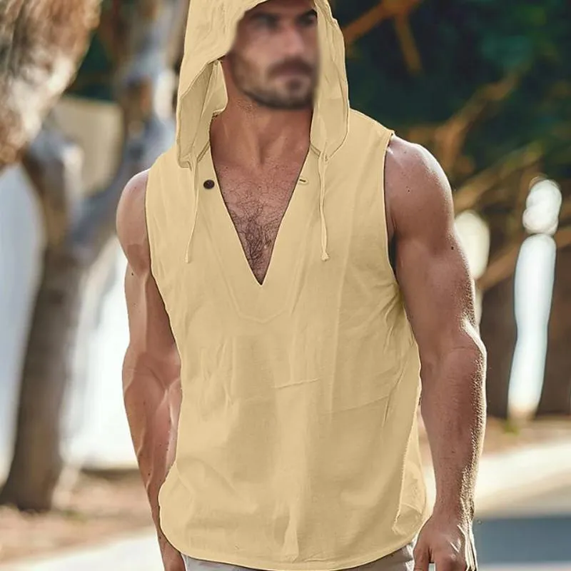 Men's Solid Color Hooded Sleeveless Tank Top 61511772Y