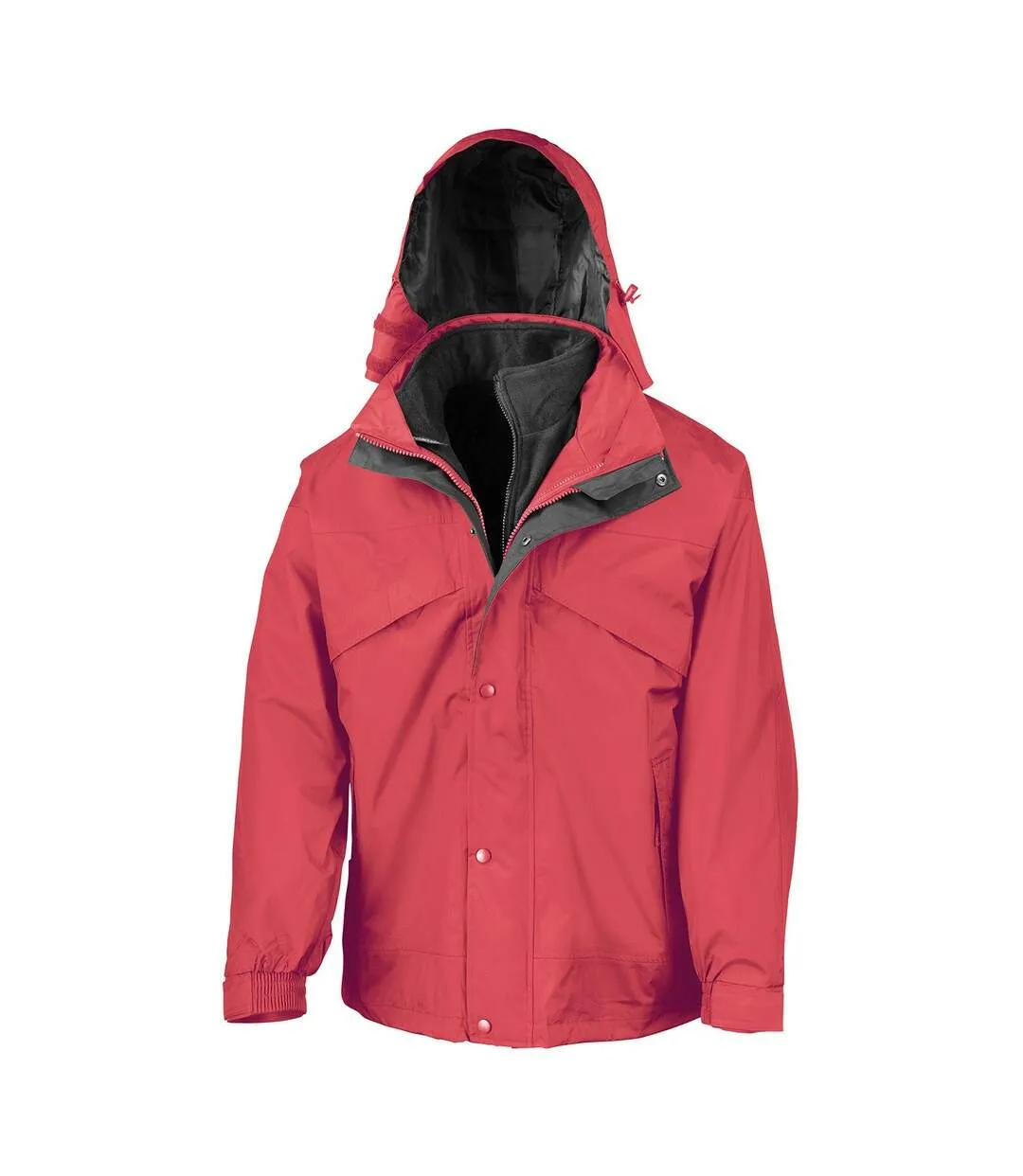 Mens zip and clip waterproof 3 in 1 jacket red/black Result