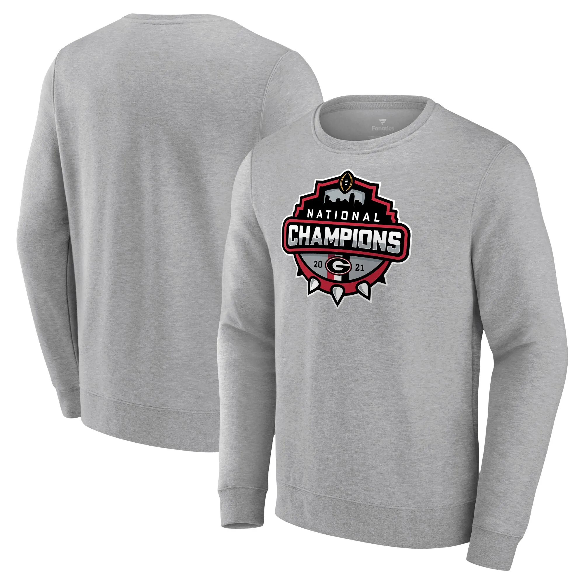 Men's Fanatics Heathered Gray Georgia Bulldogs College Football Playoff 2021 National Champions Officials Crewneck Pullover