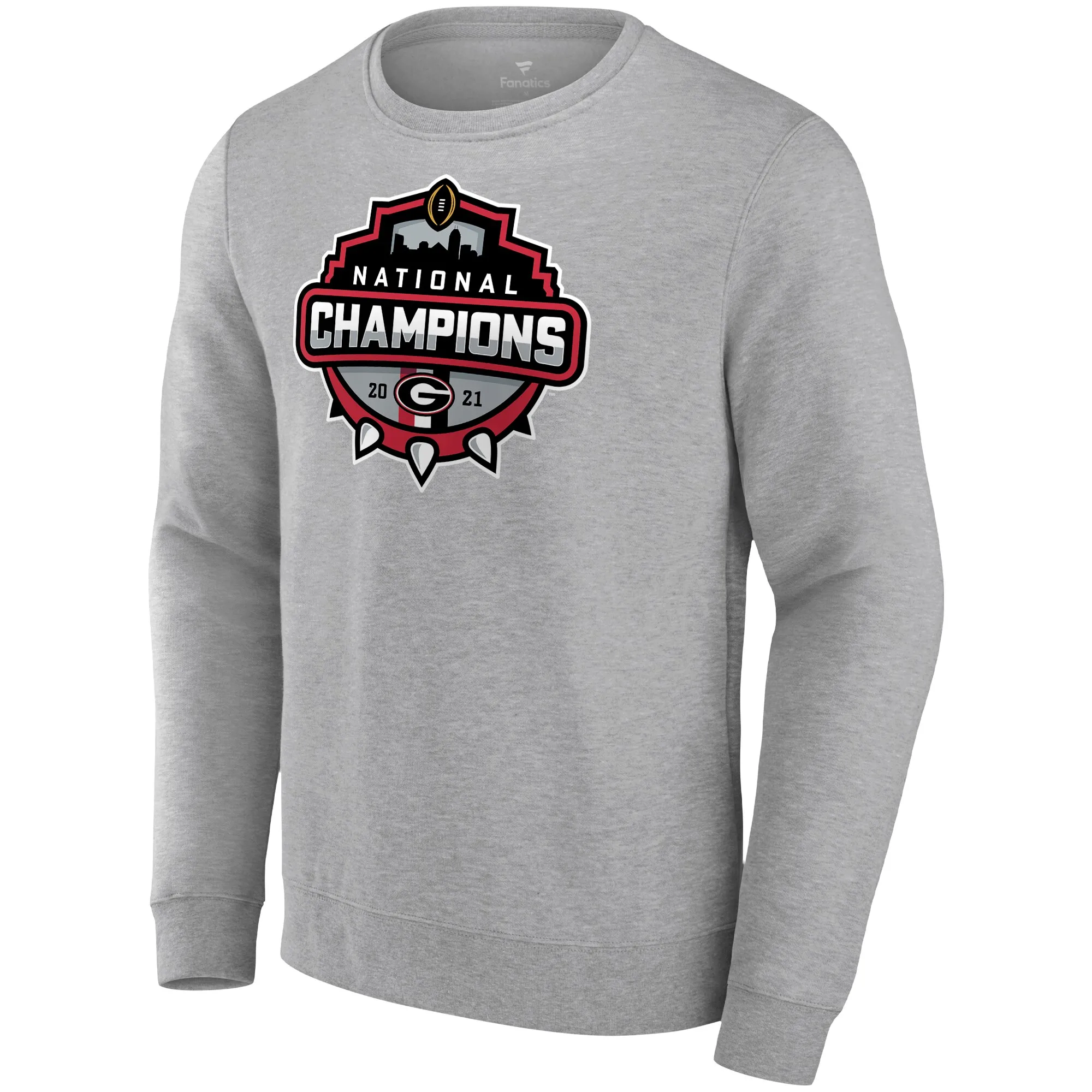 Men's Fanatics Heathered Gray Georgia Bulldogs College Football Playoff 2021 National Champions Officials Crewneck Pullover