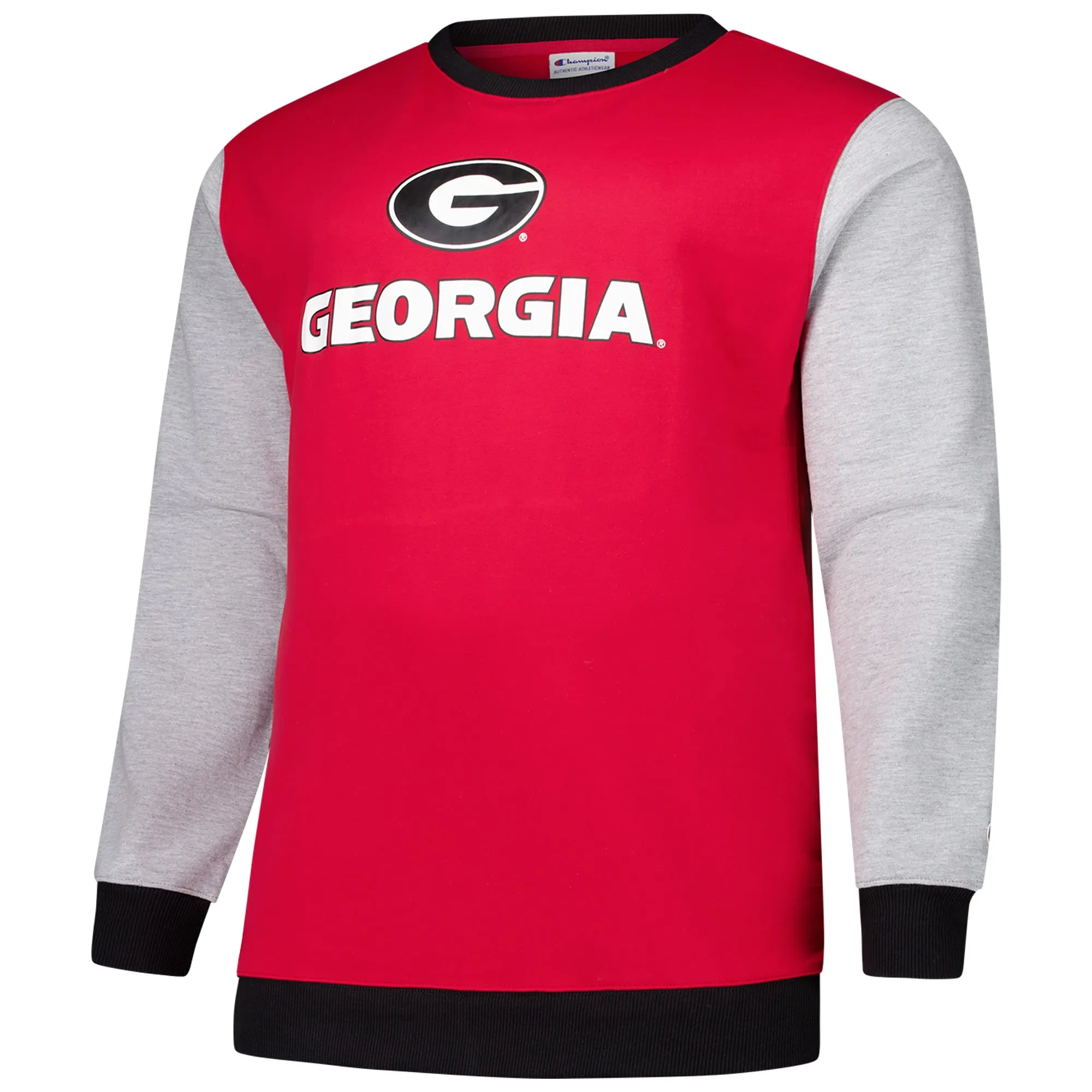 Men's Fanatics  Red Georgia Bulldogs Contrast Sleeve Large Chest Big & Tall Pullover Sweatshirt