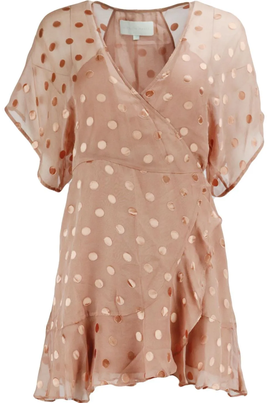 MICHELLE MASON RUFFLED POLKA DOT SILK BLEND MINI WRAP DRESS US 4 UK 8