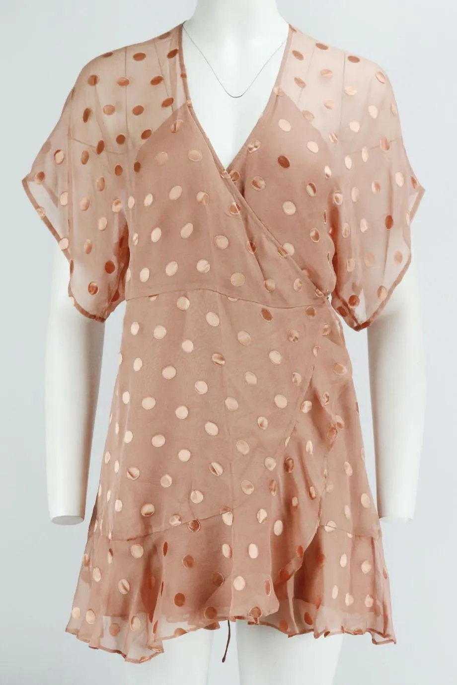 MICHELLE MASON RUFFLED POLKA DOT SILK BLEND MINI WRAP DRESS US 4 UK 8