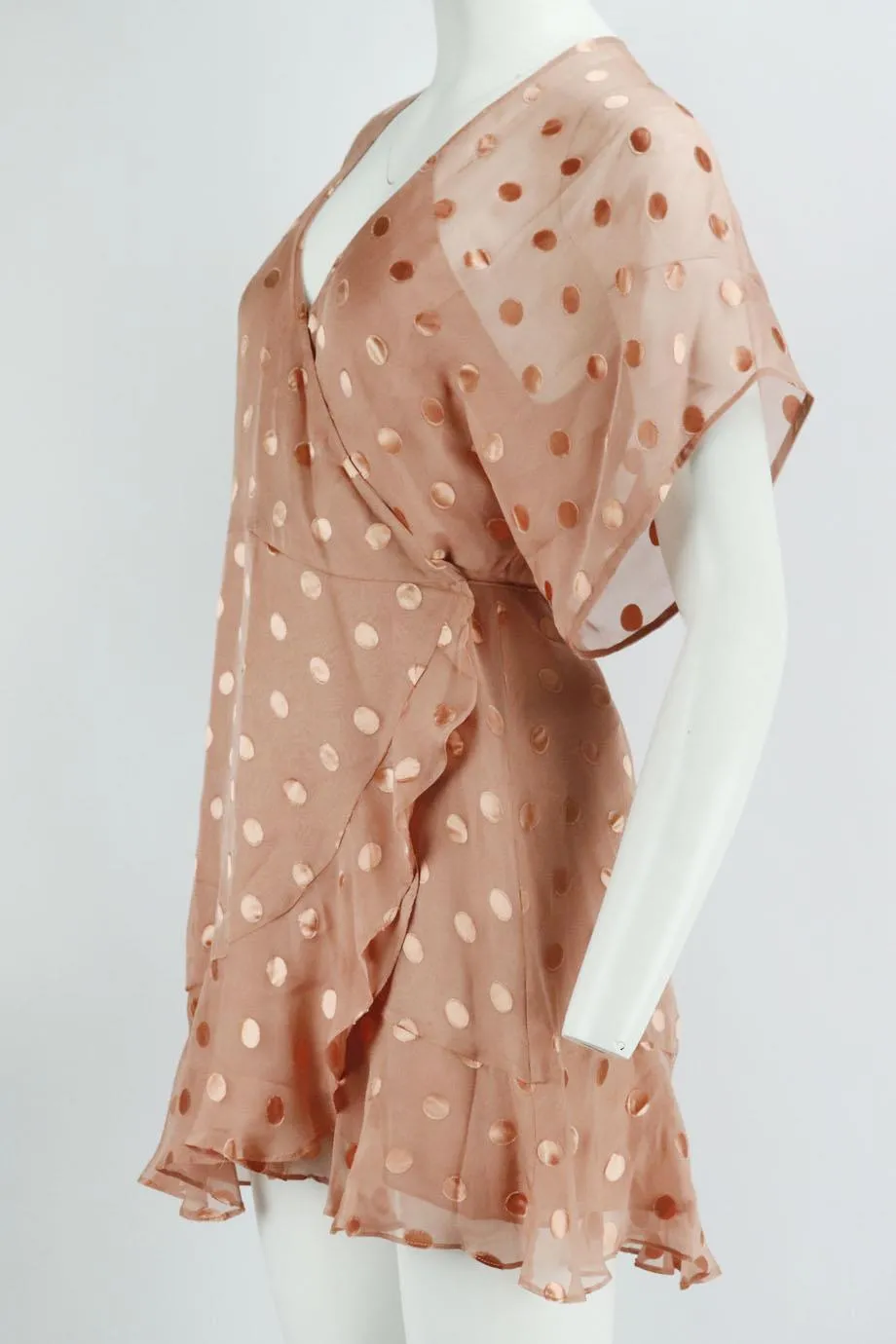 MICHELLE MASON RUFFLED POLKA DOT SILK BLEND MINI WRAP DRESS US 4 UK 8