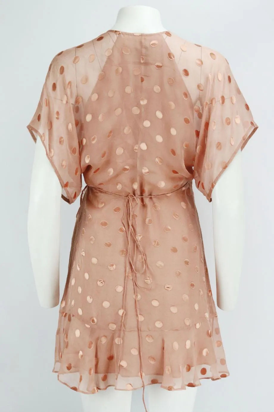 MICHELLE MASON RUFFLED POLKA DOT SILK BLEND MINI WRAP DRESS US 4 UK 8