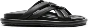 Moncler Bell crossover-strap leather slides Black