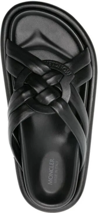 Moncler Bell crossover-strap leather slides Black