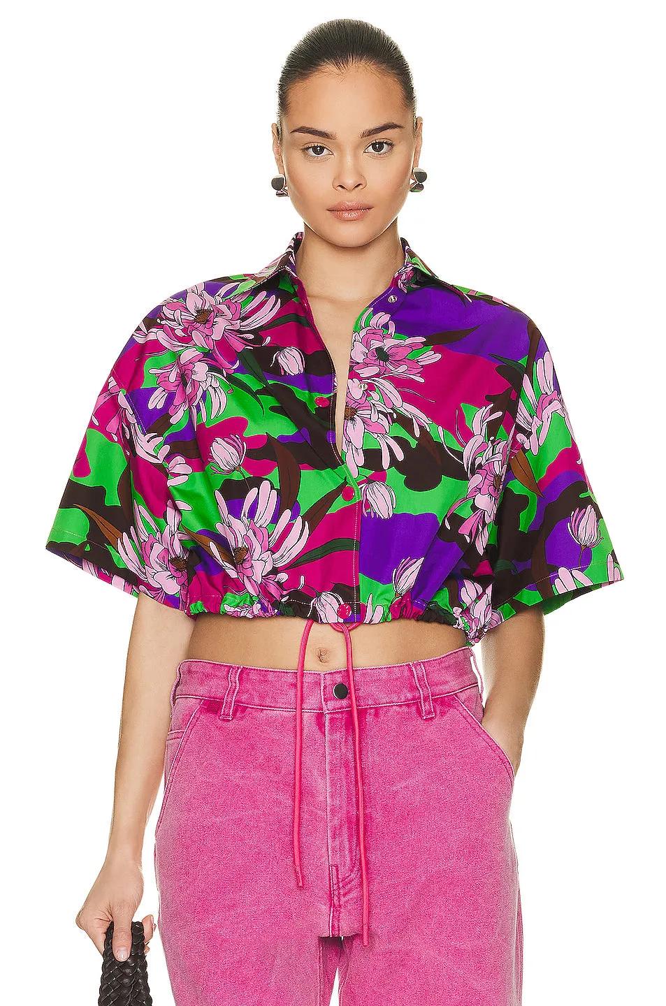 Moncler Floral Cropped Short Sleeve Shirt