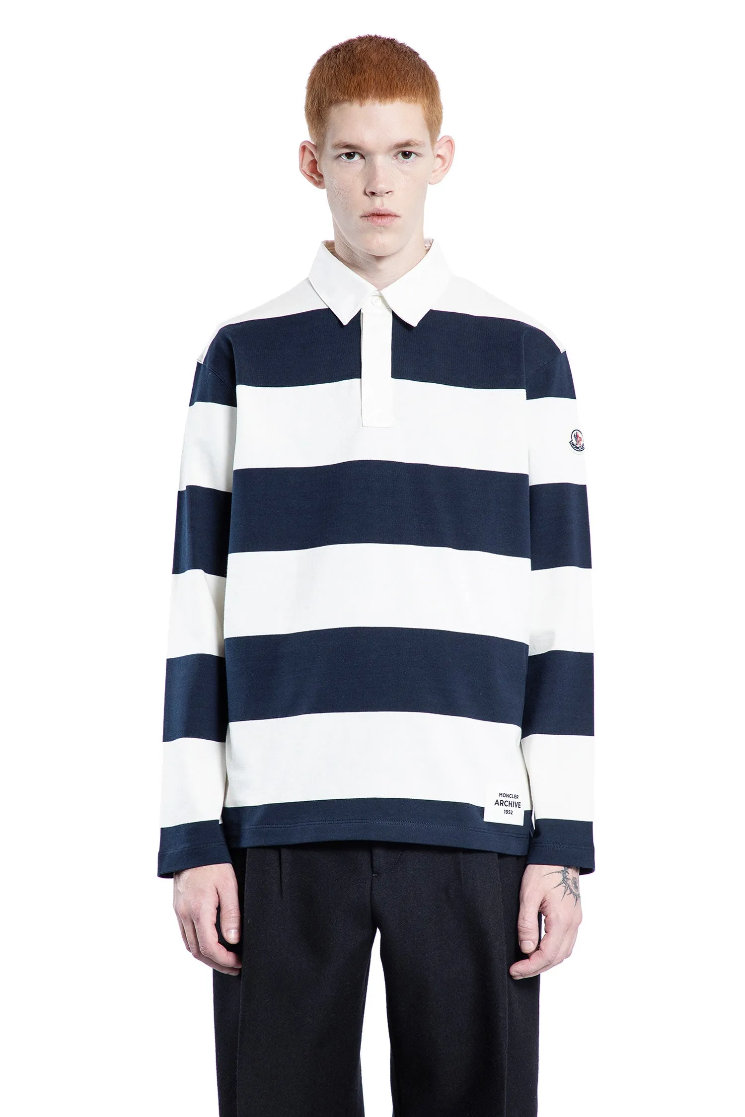 moncler striped long sleeve polo shirt